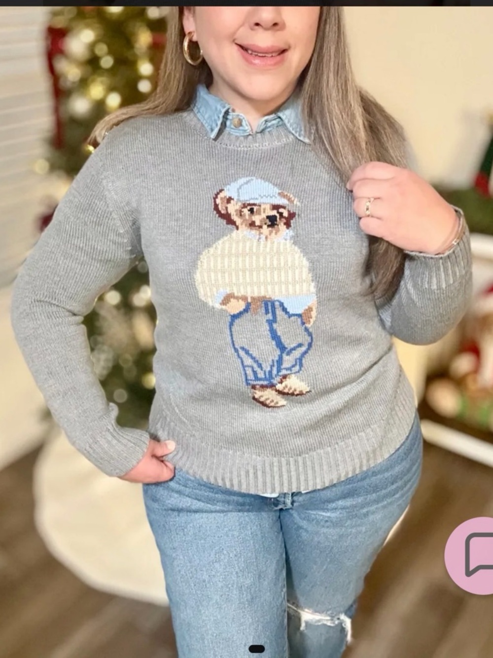 Gray Sweater with Bear Design